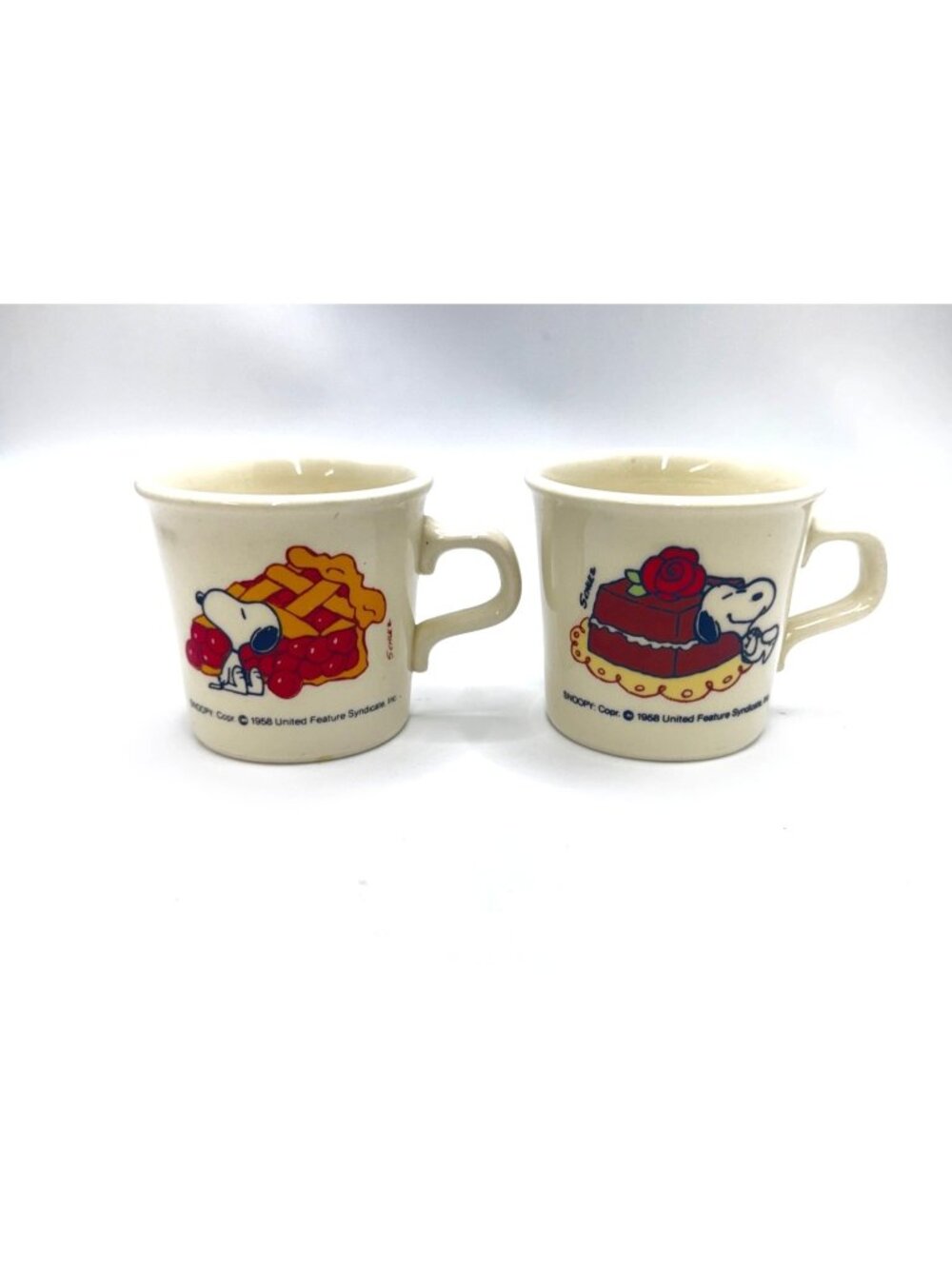 Peanuts Snoopy 1958 Vintage Taylor International Ceramic Mugs Set 2 USA Coffee T